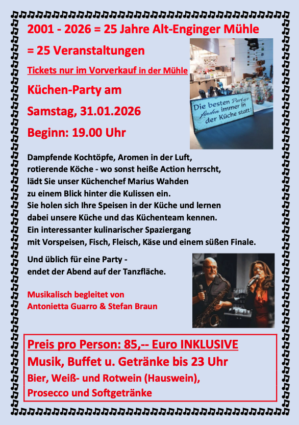 Küchenparty in der Alt-Enginger Mühle